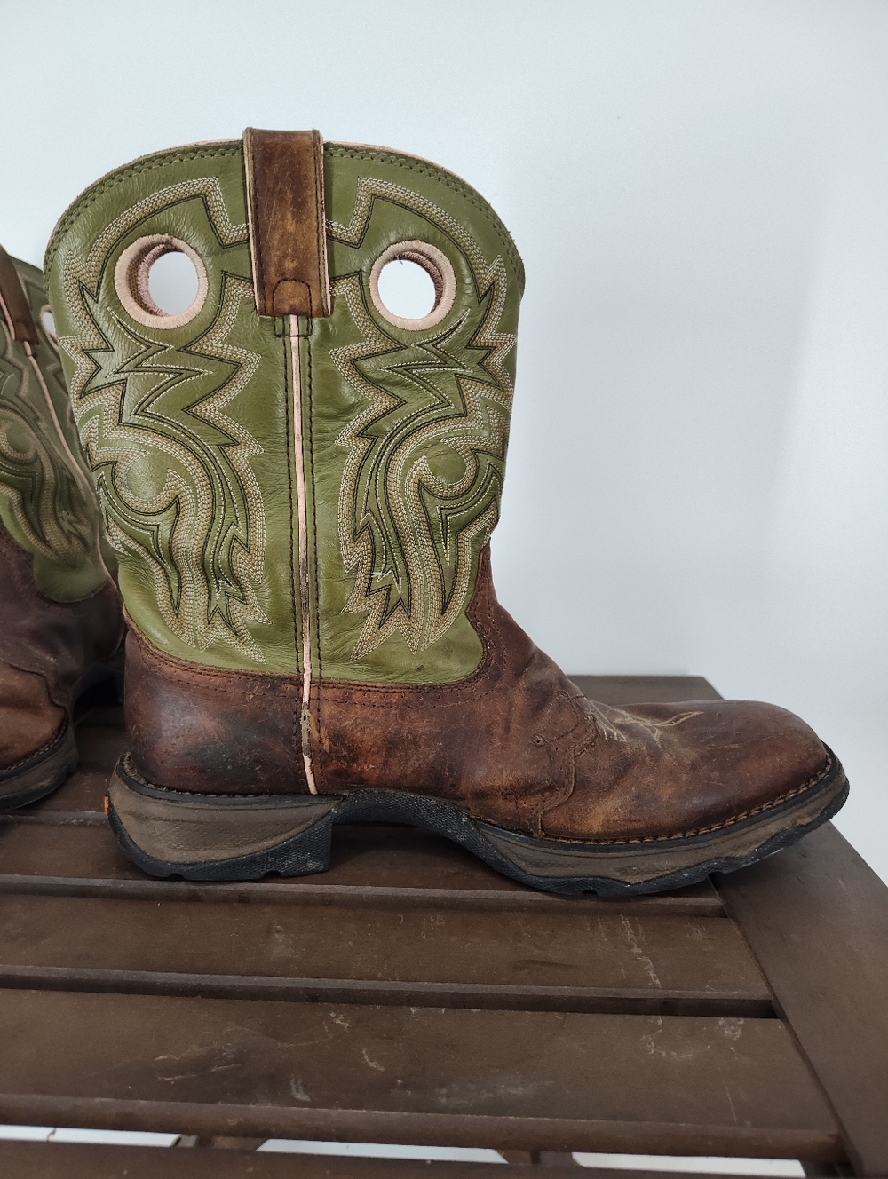 Durango Women's Brown Leather Cowboy Boots with Green Shaft Size 10M - Picture 3 of 9